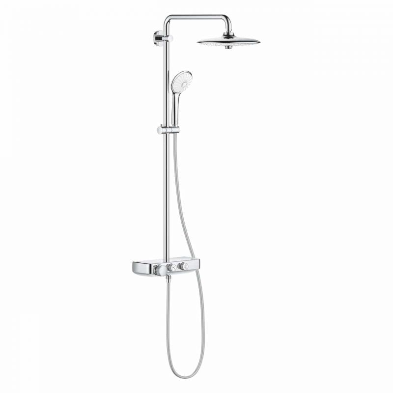 SISTEM DUS EUPHORIA TERMOSTATIC SMART CONTROL 260 MONO, CAP DUS EUPHORIA 260, PARA DUS EUPHORIA 110 MASSAGE, FURTUN SILVERFLEX 1750 MM